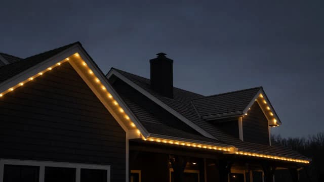 Diwali light installation in Aldie, VA by Light DMV — gold LED roofline close-up