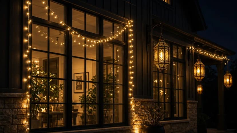 Diwali light installation in Aldie, VA by Light DMV — porch and window facade detail