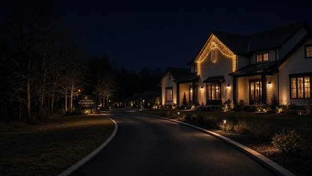 Diwali light installation in Aldie, VA by Light DMV — neighborhood street at night