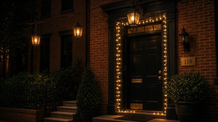 Diwali light installation in Fairfax, VA by Light DMV — front entry hanging lanterns