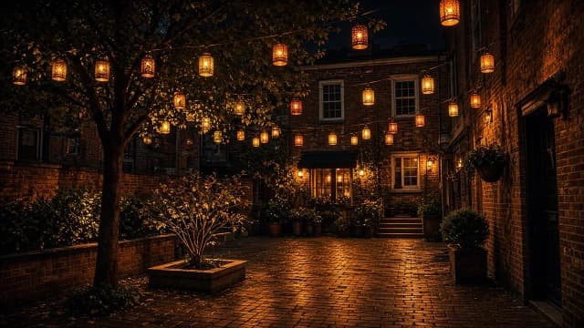 Diwali light installation in Fairfax, VA by Light DMV — backyard patio lantern glow