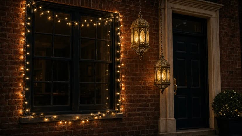 Diwali light installation in Fairfax, VA by Light DMV — porch and window facade detail