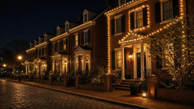 Diwali light installation in Fairfax, VA by Light DMV — neighborhood street at night