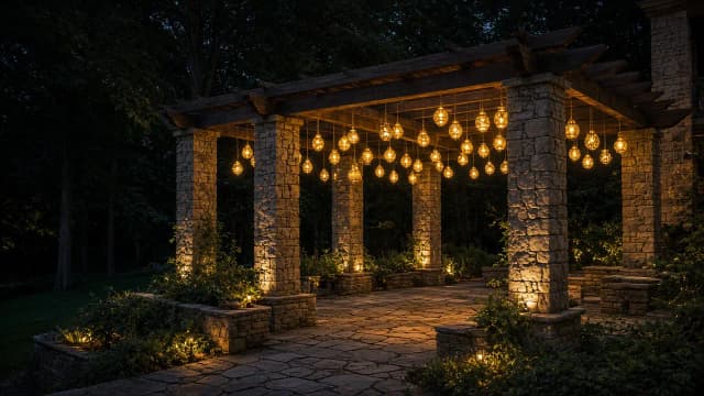 Diwali light installation in Great Falls, VA by Light DMV — pergola lantern canopy
