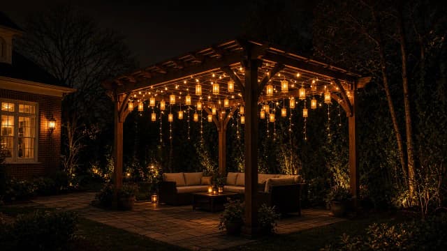 Diwali light installation in Herndon, VA by Light DMV — pergola lantern canopy