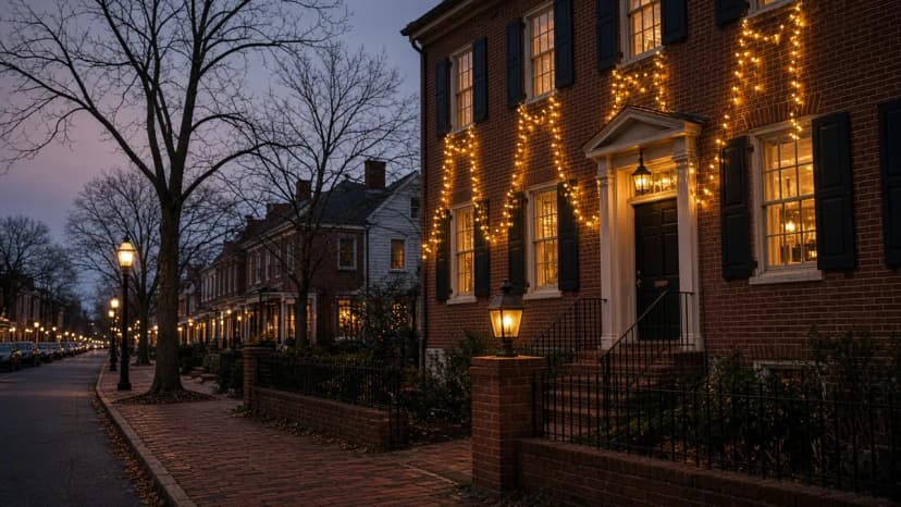 Diwali light installation in Leesburg, VA by Light DMV — driveway approach at dusk