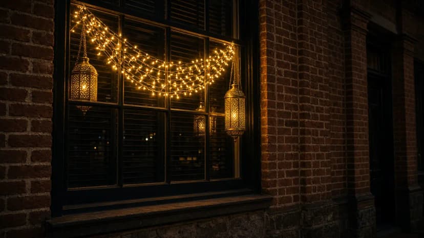Diwali light installation in Leesburg, VA by Light DMV — porch and window facade detail