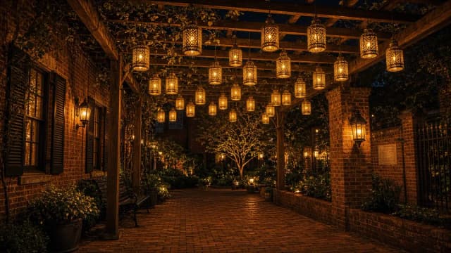 Diwali light installation in Leesburg, VA by Light DMV — pergola lantern canopy