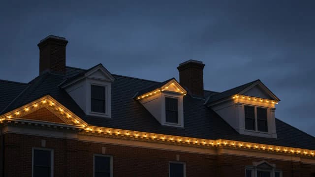 Diwali light installation in McLean, VA by Light DMV — gold LED roofline close-up