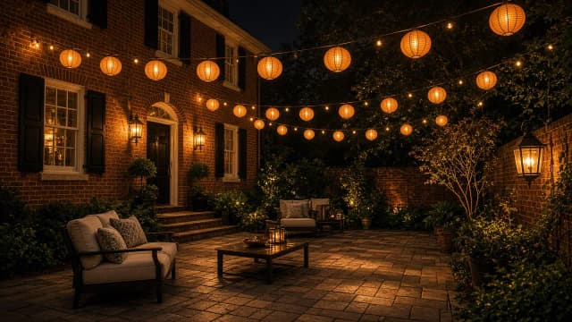 Diwali light installation in McLean, VA by Light DMV — backyard patio lantern glow