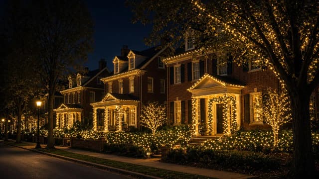 Diwali light installation in McLean, VA by Light DMV — neighborhood street at night