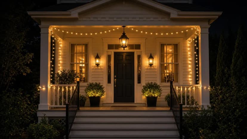 Diwali light installation in Vienna, VA by Light DMV — front entry hanging lanterns