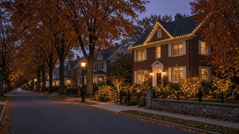 Diwali light installation in Vienna, VA by Light DMV — driveway approach at dusk