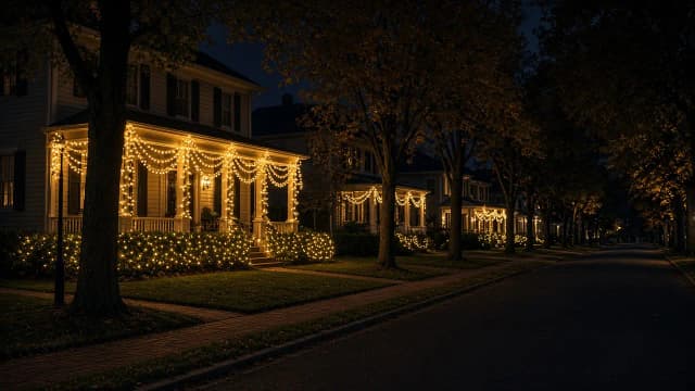Diwali light installation in Vienna, VA by Light DMV — neighborhood street at night