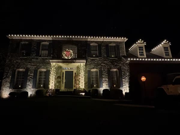 Holiday light installation in Loudoun County, VA by Light DMV — historic-district style Leesburg home