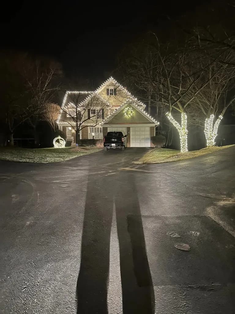 Christmas light installation in the DMV by Light DMV — roofline and tree lighting from the driveway