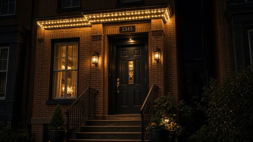 Diwali light installation in Arlington, VA by Light DMV — front entry hanging lanterns