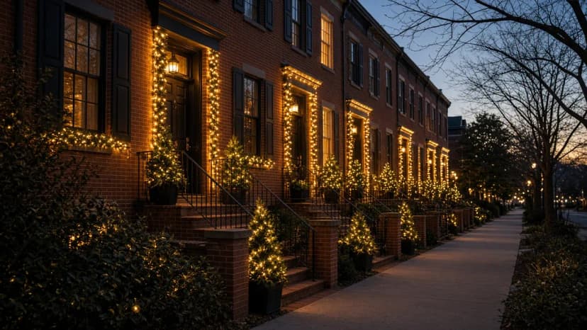 Diwali light installation in Arlington, VA by Light DMV — driveway approach at dusk