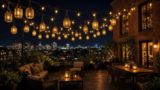 Diwali light installation in Arlington, VA by Light DMV — pergola lantern canopy