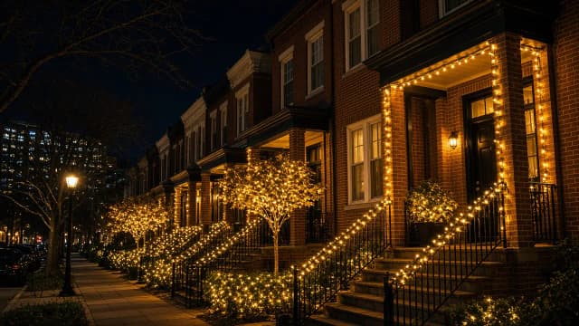 Diwali light installation in Arlington, VA by Light DMV — neighborhood street at night
