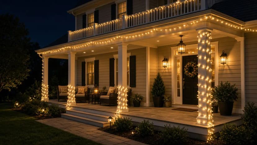 Diwali light installation in Ashburn, VA by Light DMV — front entry hanging lanterns