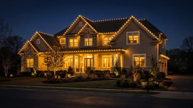 Diwali light installation in Ashburn, VA by Light DMV — full-home Festival of Lights install