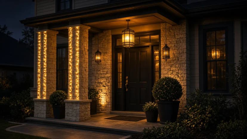 Diwali light installation in South Riding, VA by Light DMV — front entry hanging lanterns