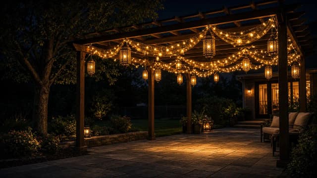 Diwali light installation in South Riding, VA by Light DMV — pergola lantern canopy