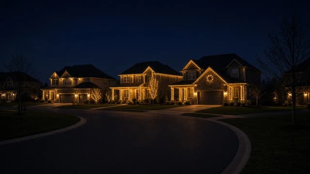 Diwali light installation in South Riding, VA by Light DMV — neighborhood street at night