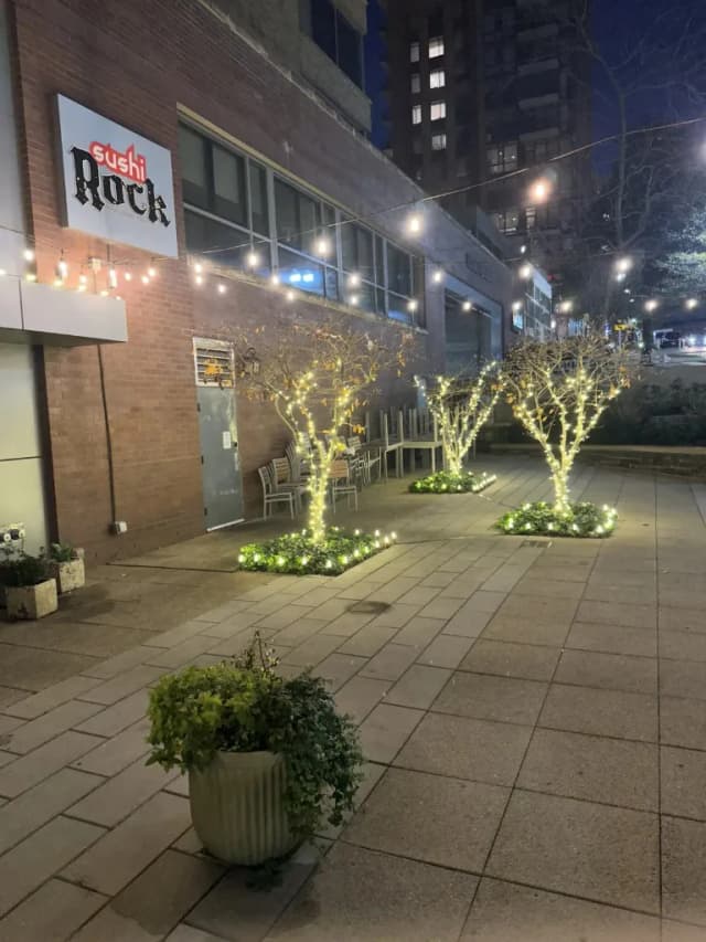 Commercial Christmas light installation on a restaurant facade in Washington, DC by Light DMV