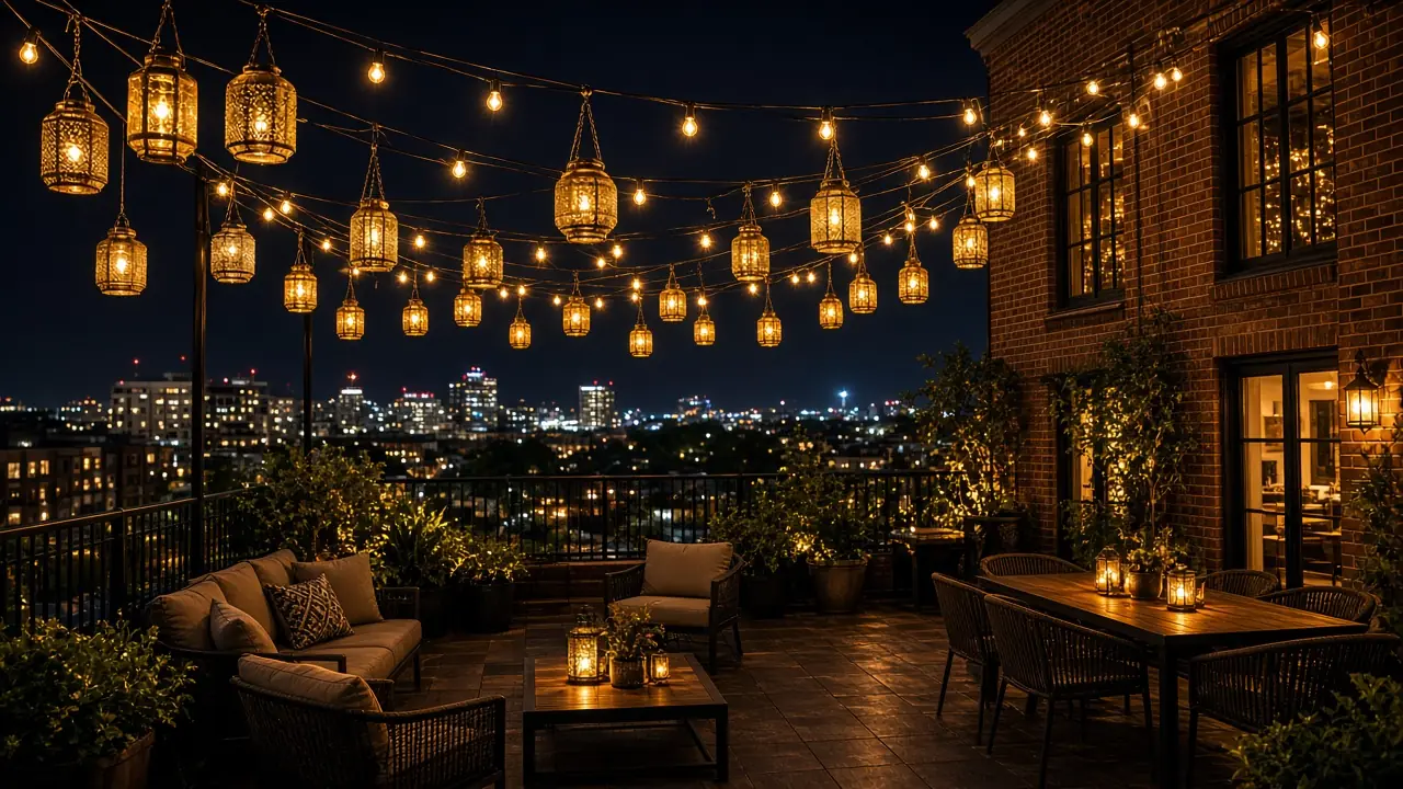 Diwali light installation in Arlington, VA by Light DMV — pergola lantern canopy