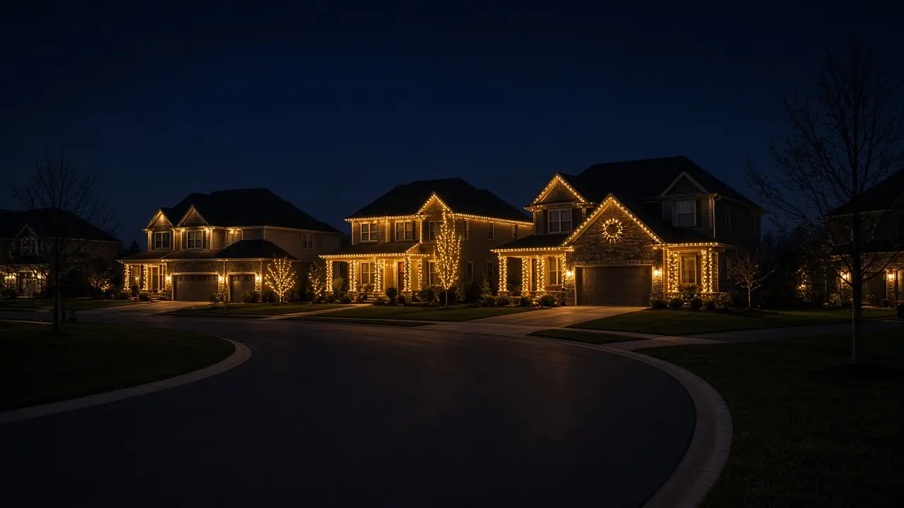 Diwali light installation in South Riding, VA by Light DMV — neighborhood street at night