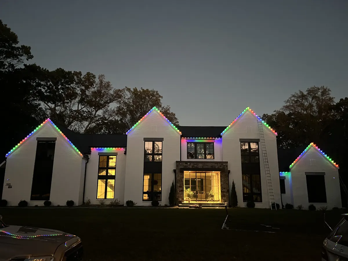 Permanent LED roofline lighting in Leesburg, VA by Light DMV — warm white everyday mode